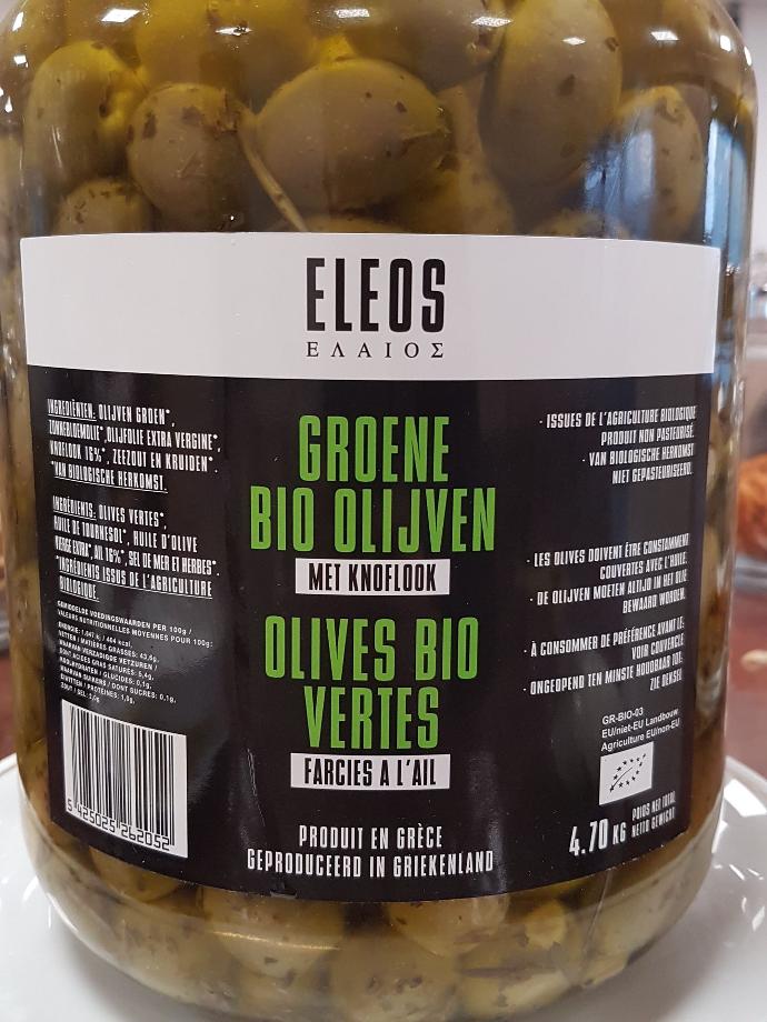 Olives vertes à l'ail sans noyau Bio/100g