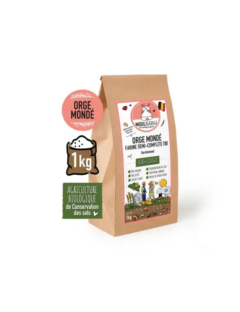 Farine d'orge mondé semi-complète bio 1kg