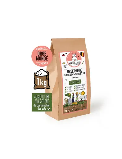 Farine d'orge mondé semi-complète bio 1kg